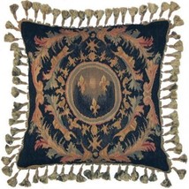 Aubusson Throw Pillow 22x22 French Fleur de Lis Handwoven Wool Brown,Tan - £359.00 GBP