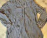 old navy Cotton Bl Sz Large White Blue Stripe Long Sleeve Partial Button... - $26.93