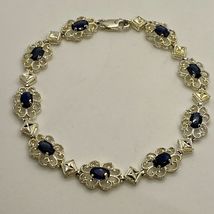 10Ct Oval Cut Simulated Blue Sapphire Tennis Bracelet Gold Plated 925 Silver  - £154.79 GBP