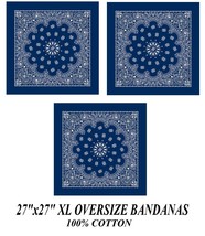 3-BLUE XL BIG SUPER OVER SIZE PAISLEY 27X27&quot; Cotton BANDANA Head Neck Wr... - £21.52 GBP