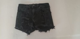 American Eagle Denim Shorts Hi-Rise Shortie Black Distressed Women&#39;s Size 0 - £19.70 GBP