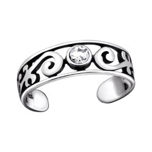 Patterned 925 Silver Toe Ring with Crystal - £12.44 GBP