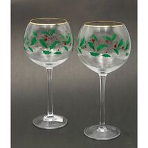 Lenox Christmas Wine Glasses Holiday Balloon Set of 2 Holly Berry 14 oz NEW - $39.99