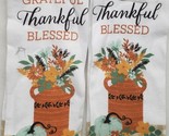 2 Same Kitchen Towels (14&quot;x24&quot;) PUMPKINS &amp; FLOWERS, GRATEFUL,THANKFUL,BL... - $11.87