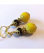 Victorian gold earrings Yellow Black Boho Earrings Bohemian Earrings Vic... - $34.00