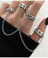 Women’s Chain Ring - Linked Ring Set - Silver Bands - 2 double rings - £7.66 GBP