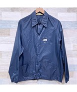 Vintage 80s IBM Employee Windbreaker Rain Jacket Navy Blue Snap Button M... - £31.14 GBP