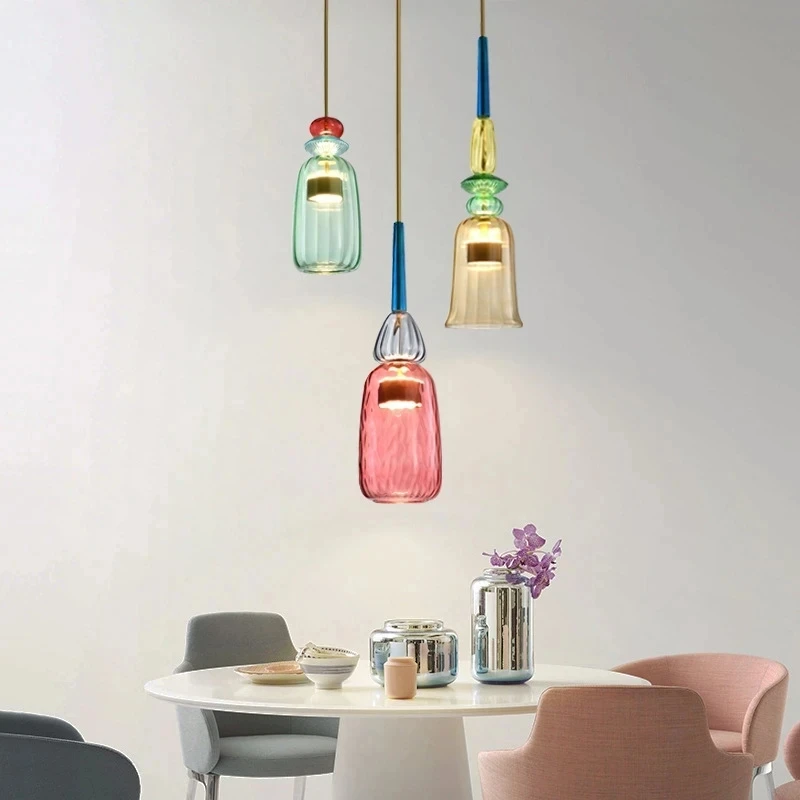 Nordic Creative Glass Pendant Lamp Macaron Colored Candy Restaurant Bar - $109.89+