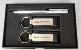 Infiniti Logo Black Leather/Silver Set of 2 Key Chains &amp; Pen Kia Infinit... - £9.57 GBP