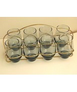 Lot of 8 Vintage Libbey 10 Ounce Blue Tumbler Glasses in Gold Tone Caddy... - $798.09 MXN