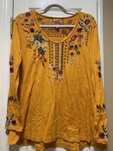 Johnny Was Tinasha Boho Embroidered Floral Mustard Womens Top M Long Sleeve - £33.14 GBP