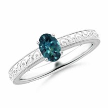 ANGARA Vintage Inspired Teal Montana Sapphire Ring with Engraved Shank - £661.31 GBP