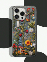 Stylish Black Phone Case with Imitation Embroidery Print Fits iPhone 16 ... - $5.05
