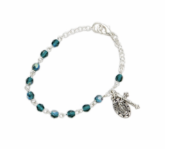 May Emerald Birthstone Rosary Bracelet With Miraculous And Crucifix Charms - £31.96 GBP