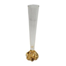 8.5&quot; Bud Vase Clear Glass Iridescent Gold  Swirl Bottom Top Fluted Hand Blown - £25.83 GBP
