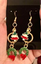 New Pretty Christmas  Enamel Dangle Double Tier Earrings - $7.00