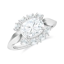 925 Sterling Silver Moissanite Floral Halo Ring Jewelry with Knife Egde ... - $1,730.73 MXN