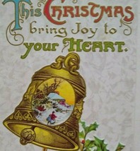 Vintage Christmas Postcard John Winsch Embossed Gold Bell Scene Original 1910 - £9.09 GBP