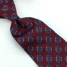 Today&#39;s Man Italy Tie Burgundy Blue Checkered Squares Woven Silk Necktie... - £13.37 GBP