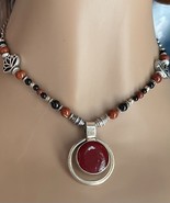 Red Carnelian Sterling Silver Center Piece With Lotus DesignElevate Your... - $36.05 CAD