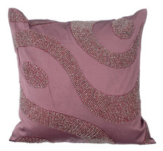 16&quot;x16&quot; Swirls, Beaded Purple Art Silk Throw Pillow - Whispering With Hue - £37.88 GBP+