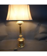 Vintage Gilt Brass Double Socket Table Lamp with Linen Shade Neoclassica... - $4,629.54 MXN