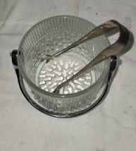 Vintage Teleflora Glass Ice Bucket Chrome Handle Made In France W/Tongs - £13.58 GBP