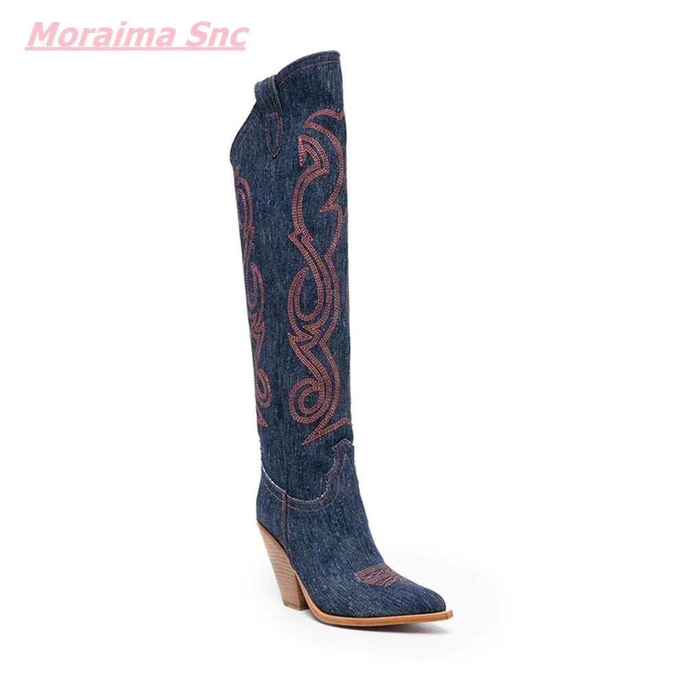 Autumn Winter New Western boy Boots Women&#39;s Thick High Heel Pointed Knight Boots - £215.17 GBP
