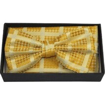Men Bow Tie Hankie Set Formal Event For Tuxedo or Business Suit #BT37 Gold Fancy image 3