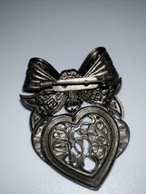 Vintage Bow With Dangle Hearts Brooch Lapel Pin - £11.79 GBP