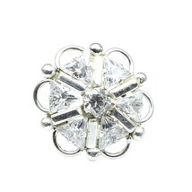 Hexagon Indian 925 Sterling Silver White CZ Studded Nose ring Push Pin - £10.81 GBP