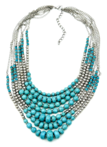 Park Lane COSTA MESA Layered Multi Strand Turquoise Silver Bead Necklace - £31.55 GBP