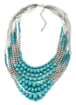 Park Lane COSTA MESA Layered Multi Strand Turquoise Silver Bead Necklace - £29.58 GBP