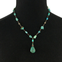 TURQUOISE beaded station pendant necklace - sterling silver boho chic blue stone - £27.54 GBP