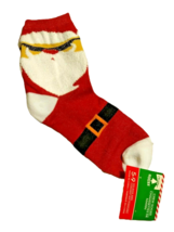 Funky Christmas Fuzzy Cool Santa Sunglasses Crew Socks Holiday Novelty Women 5-9 - £3.80 GBP