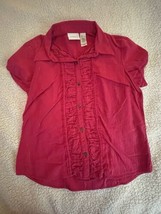 Liz Claiborne Women&#39;s L Short Sleeve Button Up Shirt Ruffles And Gold Pi... - $11.30