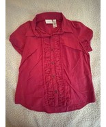 Liz Claiborne Women&#39;s L Short Sleeve Button Up Shirt Ruffles And Gold Pi... - $11.30