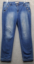 Royalty Jeans Womens 12 Blue Denim Mid Rise Flat Front Straight Leg Side... - $18.49