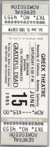 Grateful Dead Untorn Concert Ticket Stub Juin 15 1985 Berkeley California - $64.33