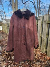 Gallery Womens Brown Faux Suede Hooded Walker Coat Outerwear Plus 1X  - $45.59