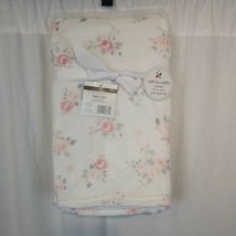 Baby Starters Pink Gray Rosebud Rose Flower Plush Blanket Soft 30x36&quot; Cream NEW - £47.06 GBP