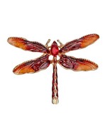 CUTE DRAGONFLY PIN 1.4&quot; Gold Red Enamel Brooch Rhinestone Flying Insect ... - $73.94 MXN