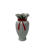 Vintage Mount Clemens Pottery Christmas Vase Holly Red Ribbon - £10.81 GBP