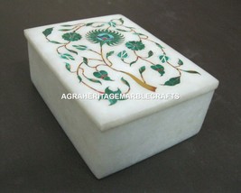 White Marble Jewelry Storage Box Malachite Inlay Floral Christmas Best Gifts E18 - £129.19 GBP+
