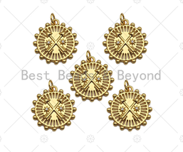 CZ Micro Pave Cross Arrows On Ferris Wheel Charm/Pendant, Round Wheel Shape - $2.90