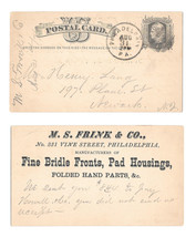 UX5 1876 Phila PA Fancy Cork Cancel Henry Lang Newark NJ Frink Fine Bridle Part  - $9.95