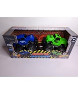 Monster Trucks World Racing Push &amp; Go Friction Powered Blue &amp; Green Play... - £10.13 GBP