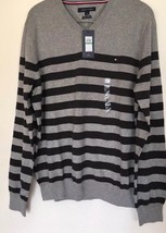 Tommy Hilfiger Men’s XXL  Black And  Gray Striped Sweater V-Neck NWT - $39.99