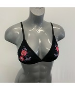 Rose + Vine Mesh Bra Women&#39;s Size Medium Black Embroidered Flowers Hook ... - $7.92