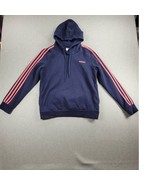 Adidas Womens Sweatshirt Size L Navy Pink Drawstring Fleece 3-Striped Ho... - £18.26 GBP